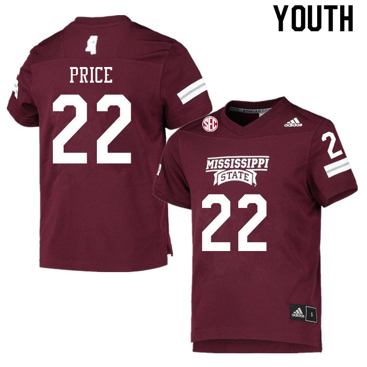 Youth #22 Simeon Price Mississippi State Bulldogs College Football Jerseys Sale-Maroon